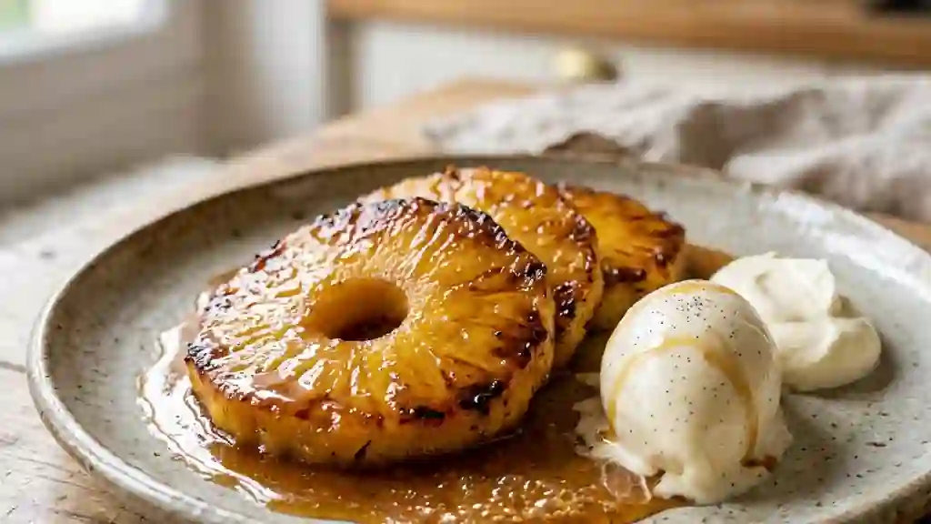Ananas rôti et flambé au miel épicé - Photo de présentation
