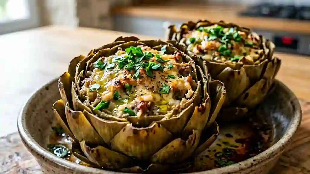 Artichauts farcis gratinés et fondants - Photo de présentation