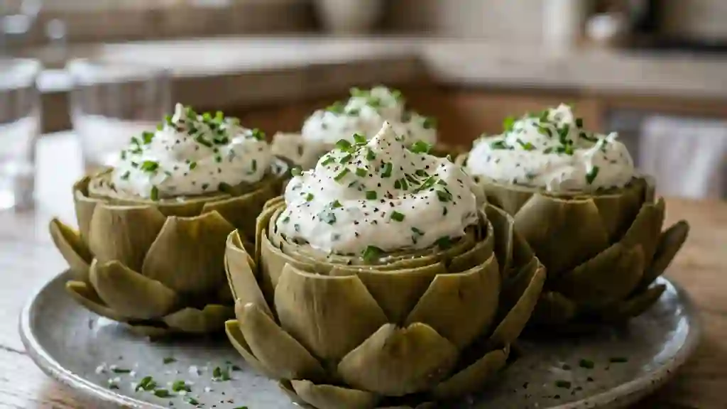 Artichauts fondants et chantilly aux herbes - Photo de présentation