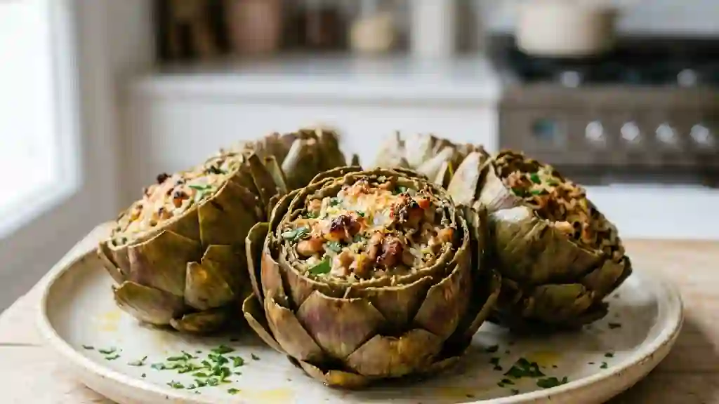 Artichauts poivradés farcis, cœur fondant et doré - Photo de présentation