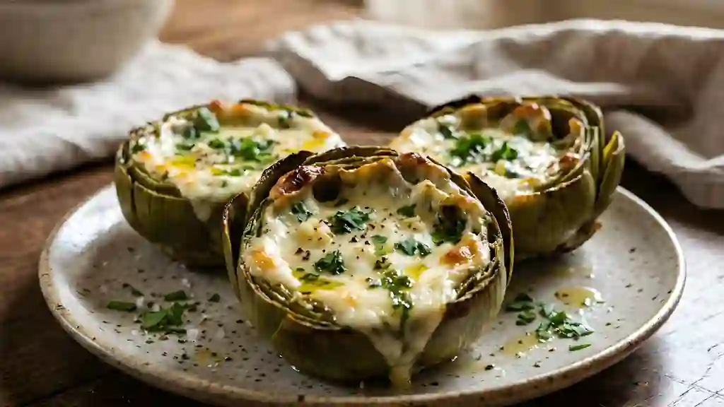 Artichauts rôtis au cœur de mozzarella filante - Photo de présentation