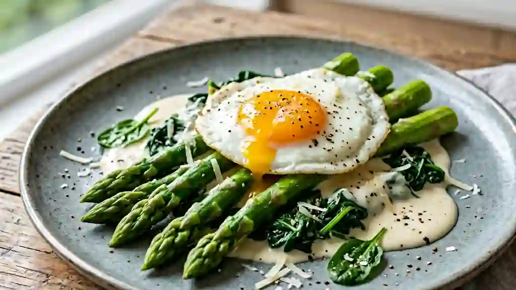 Asperges fondantes à la Florentine et parmesan - Photo de présentation