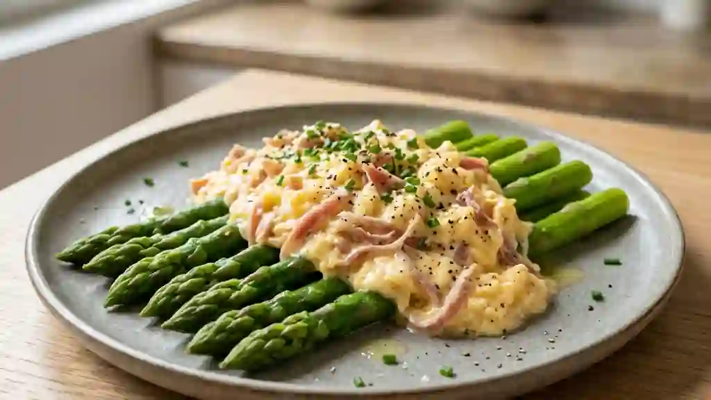 Asperges fondantes, brouillade soyeuse au Parme - Photo de présentation