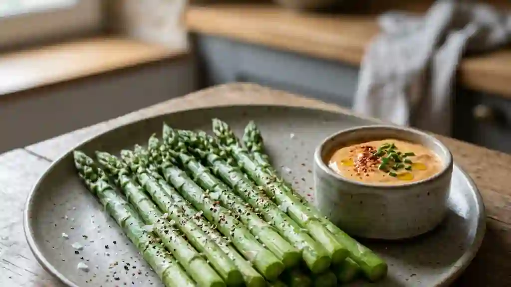 Asperges croquantes et mayonnaise épicée - Photo de présentation