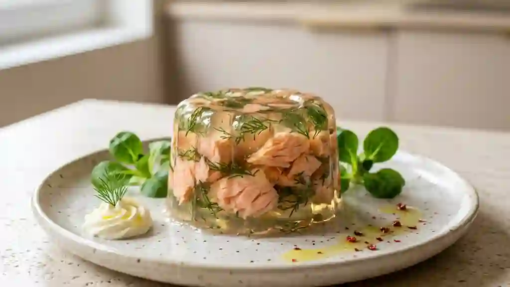 Aspic de saumon fondant et sa gelée citronnée - Photo de présentation
