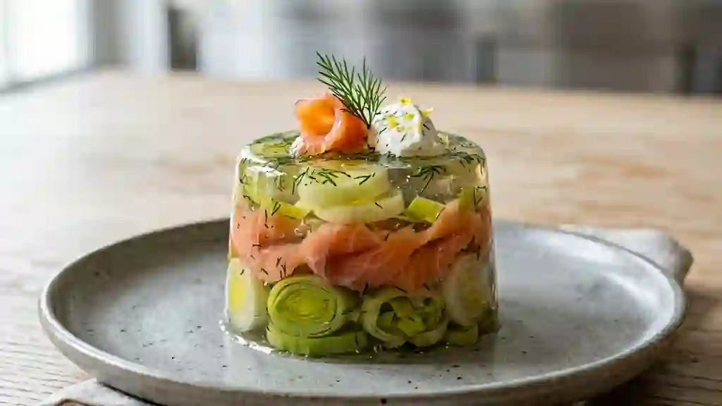 Aspic Fondant Poireau et Saumon Fumé - Photo de présentation