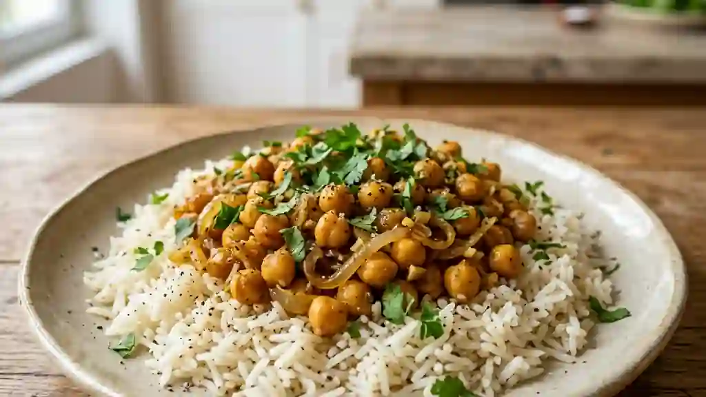 Riz basmati et pois chiches fondants au cumin - Photo de présentation