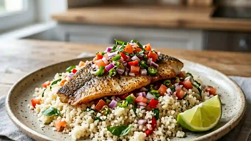 Attiéké au poisson et sauce vierge citronnée - Photo de présentation