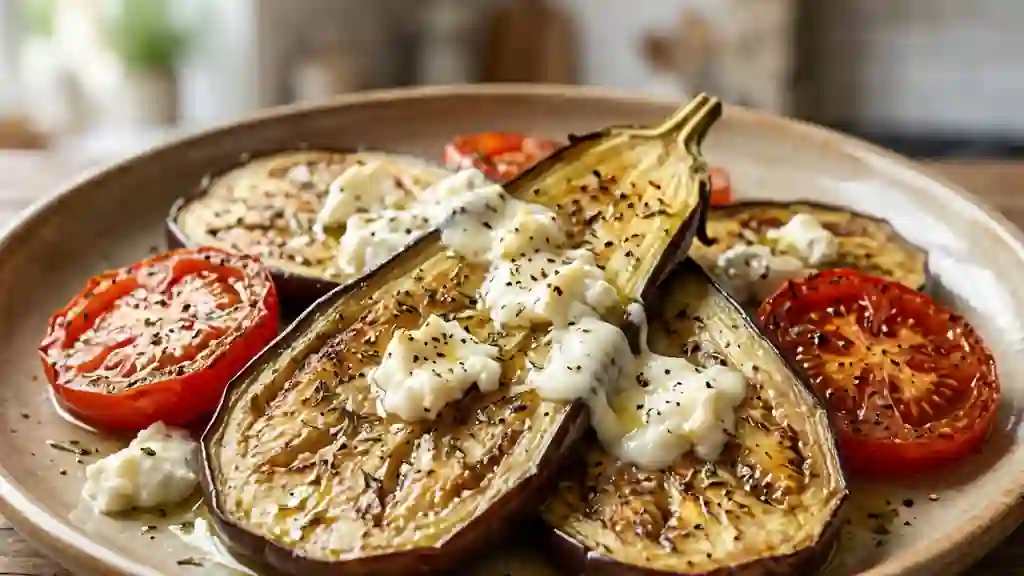 Aubergines confites au chèvre et tomate fraîche - Photo de présentation