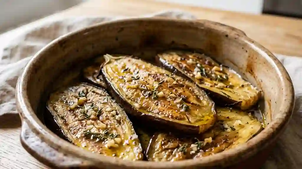 Aubergines confites ail et thym - Photo de présentation