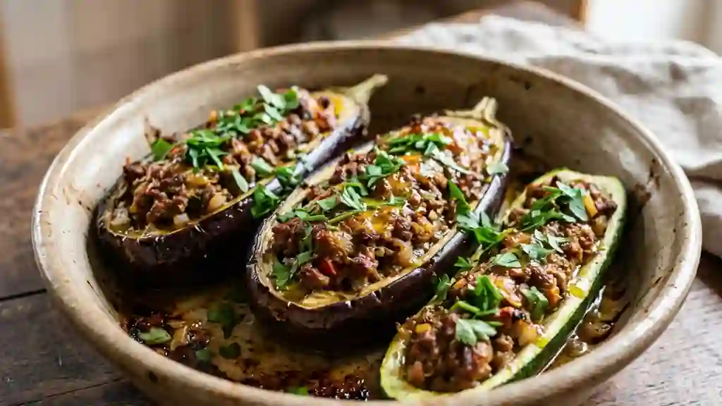Aubergines et courgettes farcies au mouton fondant - Photo de présentation