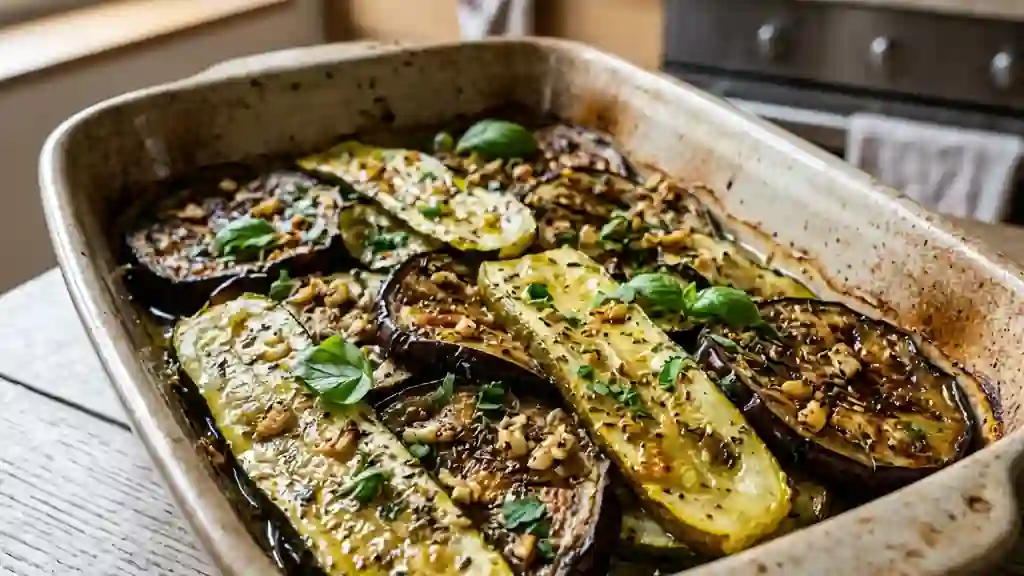 Duo d'aubergines et courgettes fondues au four - Photo de présentation