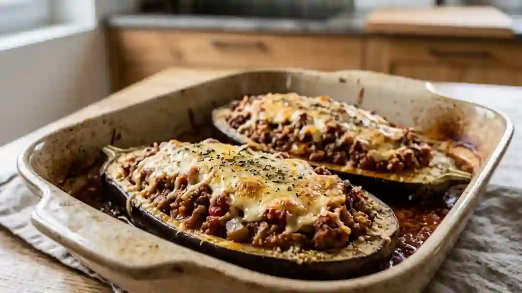 Aubergines farcies à la bolognaise fondante - Photo de présentation