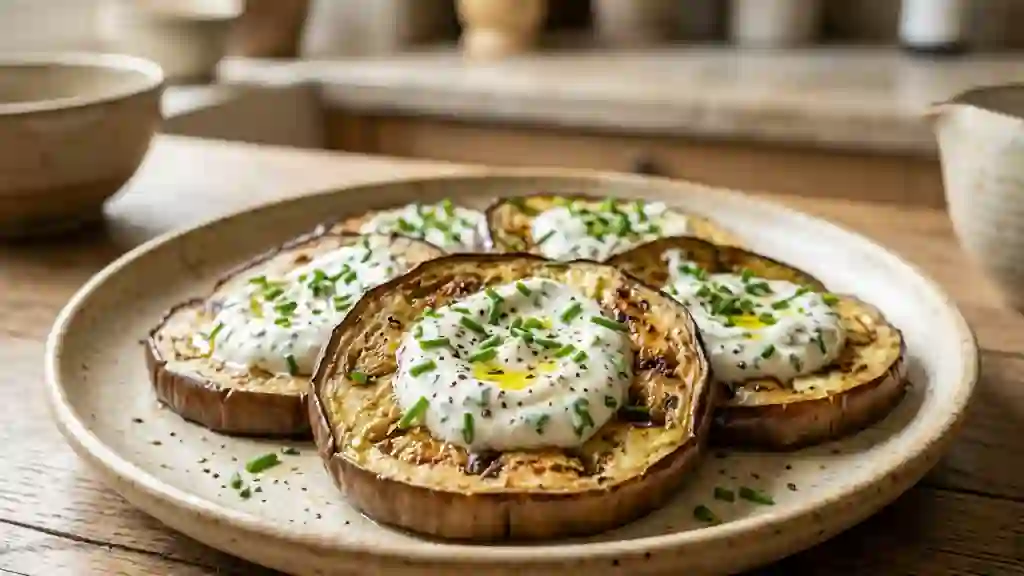 Aubergines fondantes au fromage blanc frais - Photo de présentation