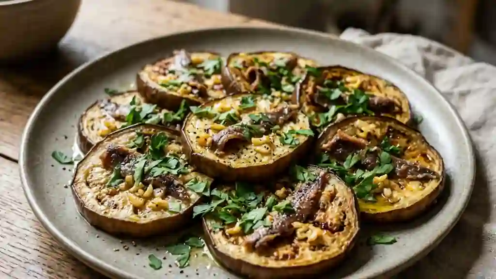 Aubergines confites aux anchois et à l'ail - Photo de présentation