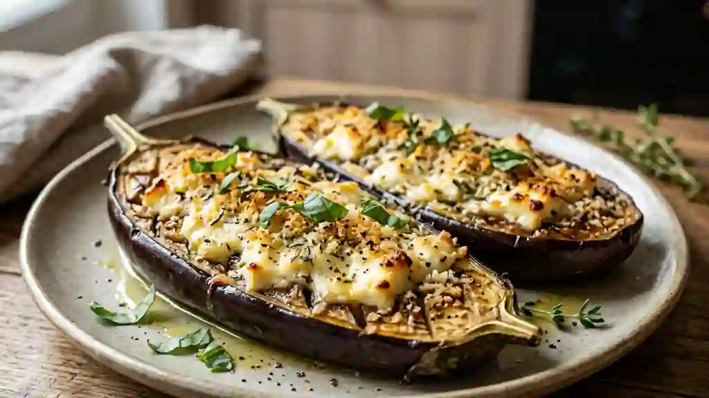 Aubergines confites à la feta et chapelure - Photo de présentation