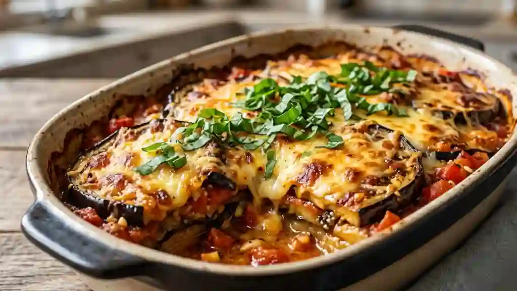 Aubergines gratinées fondantes au basilic - Photo de présentation