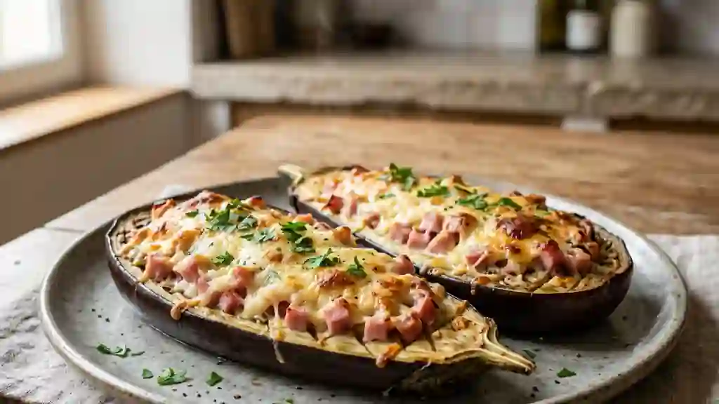 Aubergines fondantes gratinées au jambon - Photo de présentation
