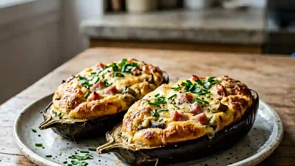 Aubergines soufflées au jambon, cœur aérien - Photo de présentation