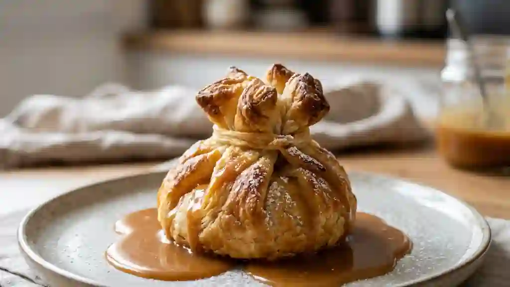 Aumônière croustillante pomme et caramel fondant - Photo de présentation