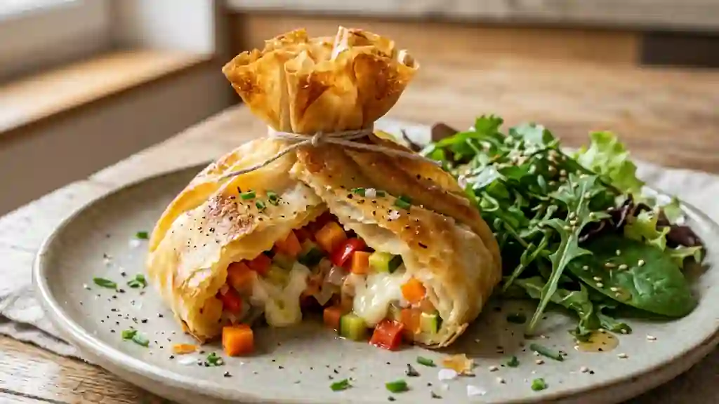 Aumônière craquante aux légumes et fromage frais - Photo de présentation