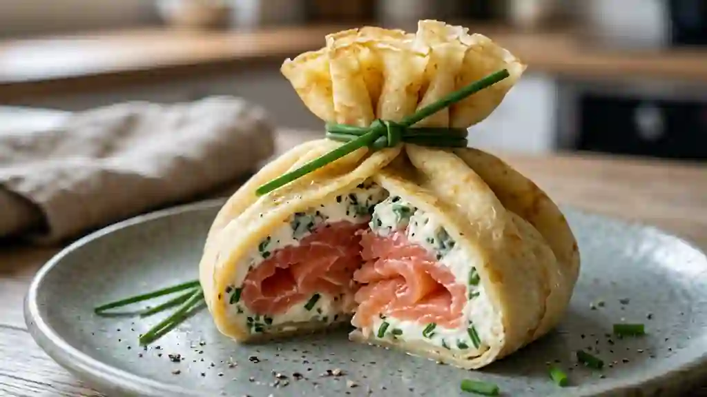 Aumônière onctueuse saumon et roquefort - Photo de présentation