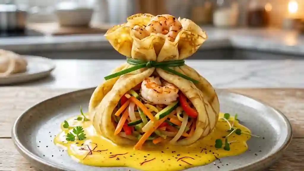 Aumônières de langoustines au velouté safrané - Photo de présentation