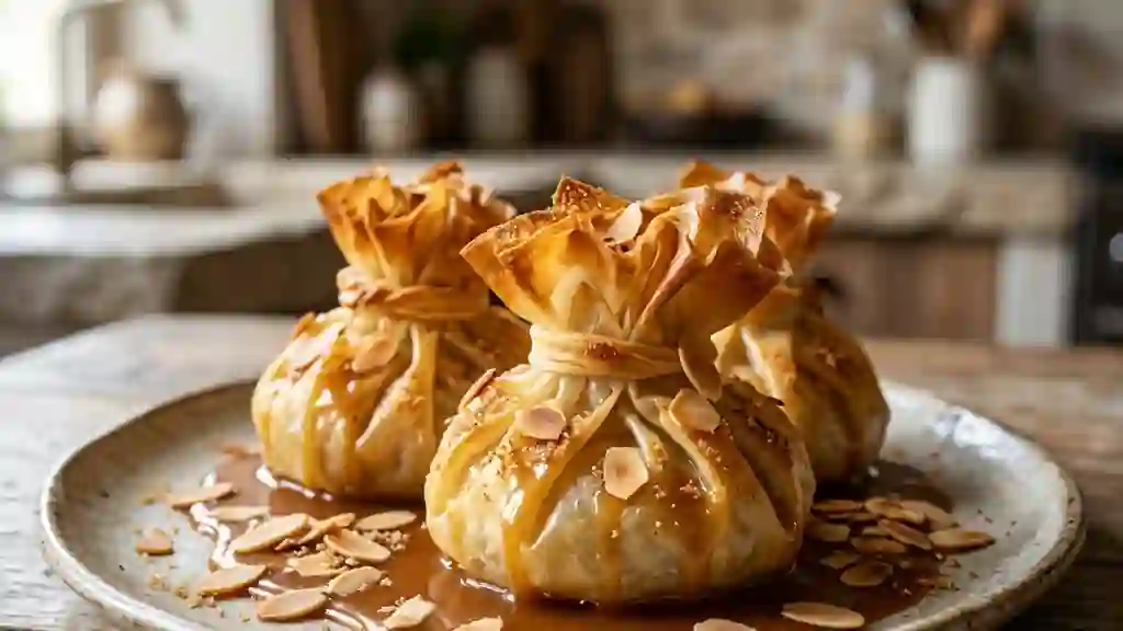 Aumônières de poires au caramel craquant - Photo de présentation