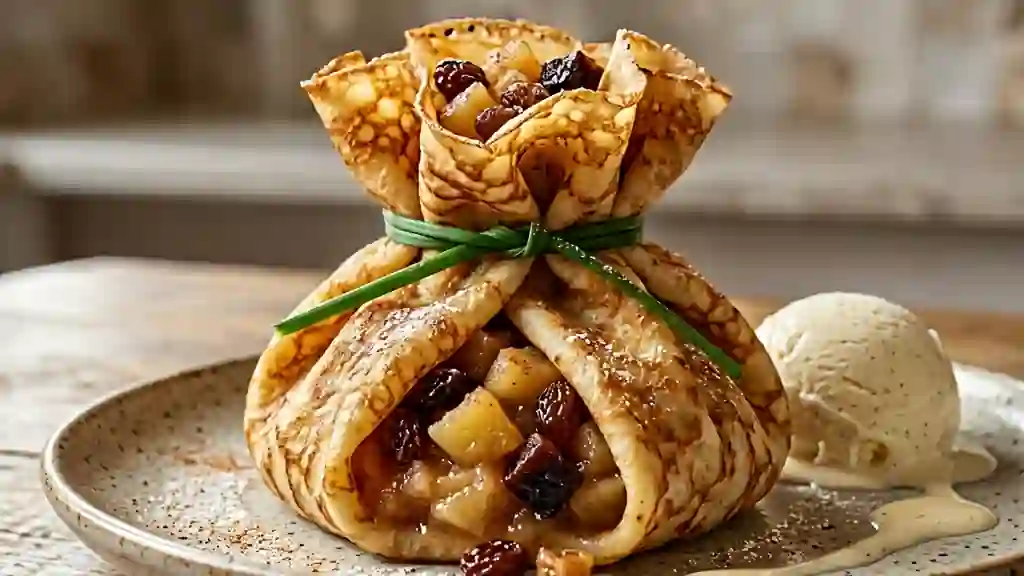 Aumônières de crêpes crousti-fondantes aux pommes - Photo de présentation