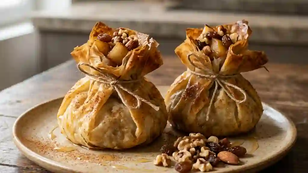 Aumônières de poires craquantes au miel - Photo de présentation