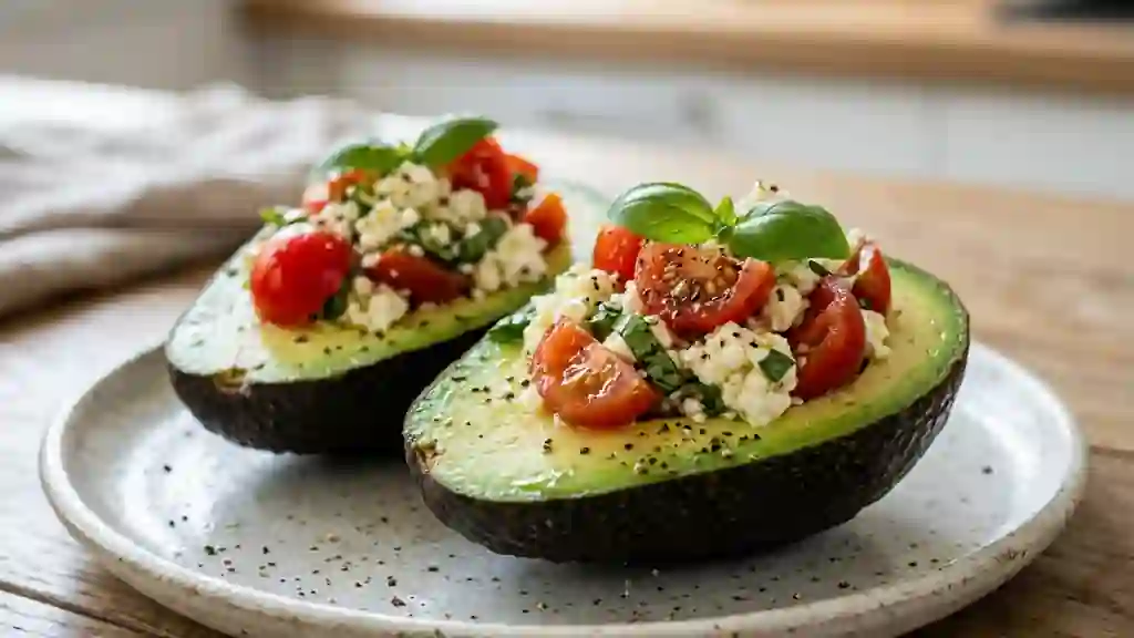 Avocats fondants à la feta et basilic - Photo de présentation