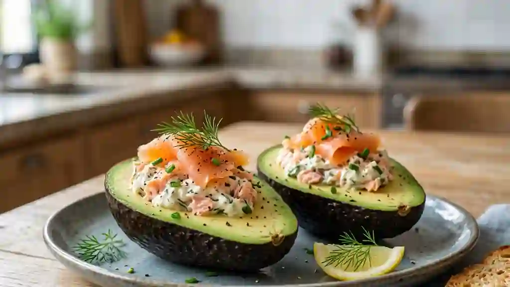 Avocats fondants au saumon et fromage frais - Photo de présentation