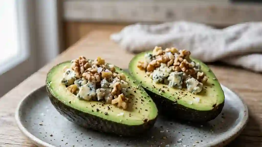 Avocats fondants au bleu et éclats de noix - Photo de présentation