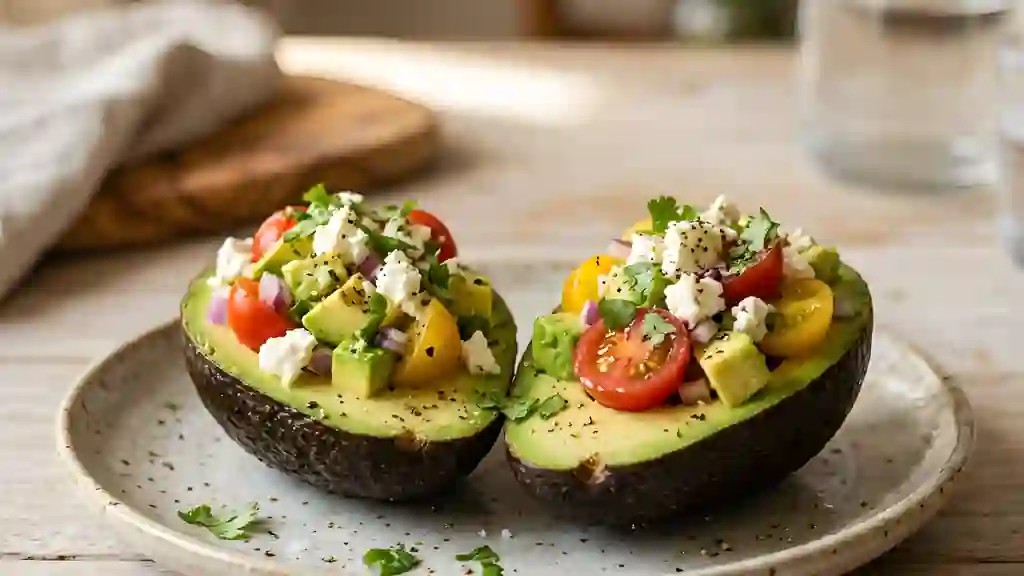 Avocats farcis feta et tomates cerises - Photo de présentation