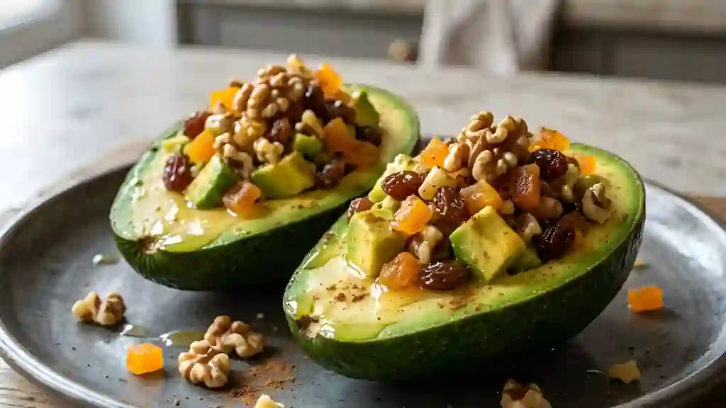 Avocats fondants aux fruits secs et miel - Photo de présentation