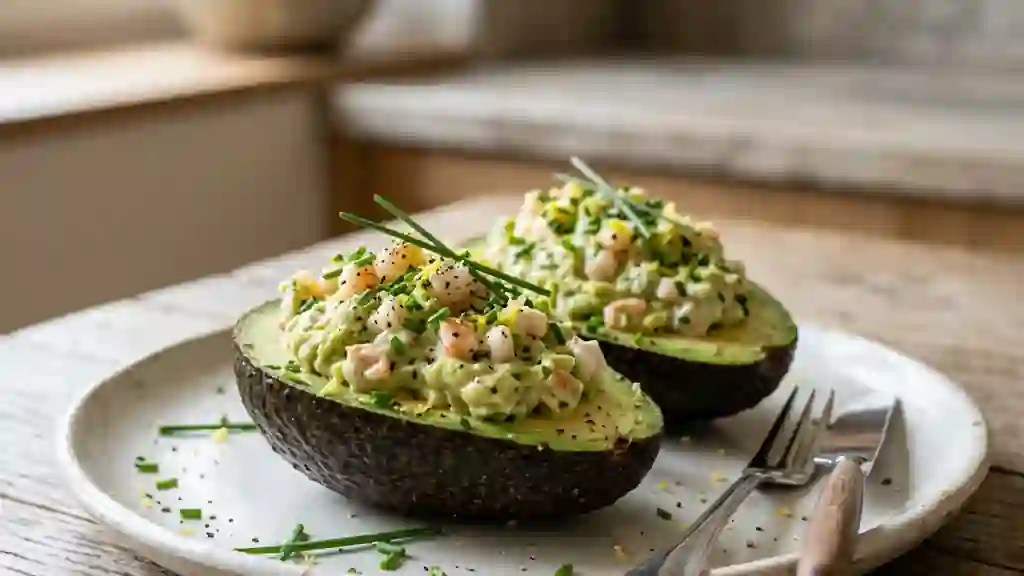 Avocats farcis aux crevettes et crème acidulée - Photo de présentation