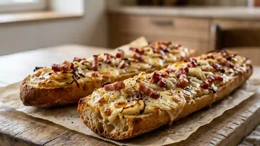 Baguettes Flammekueche croustillantes et crémeuses - Photo de présentation