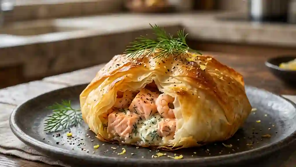 Baluchon craquant saumon et crevettes citronnées - Photo de présentation