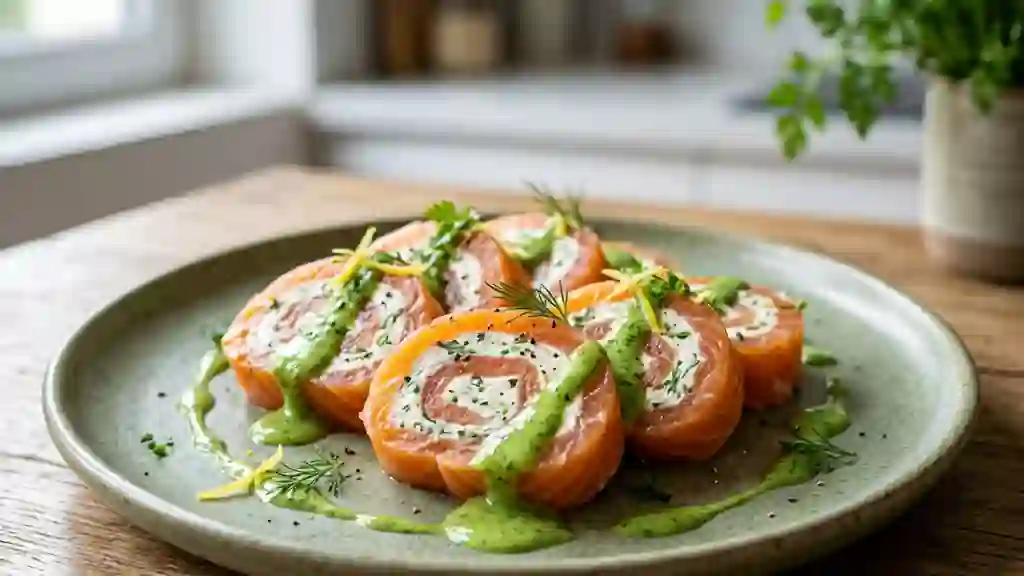 Roulés de saumon fumé, crème onctueuse au cerfeuil - Photo de présentation