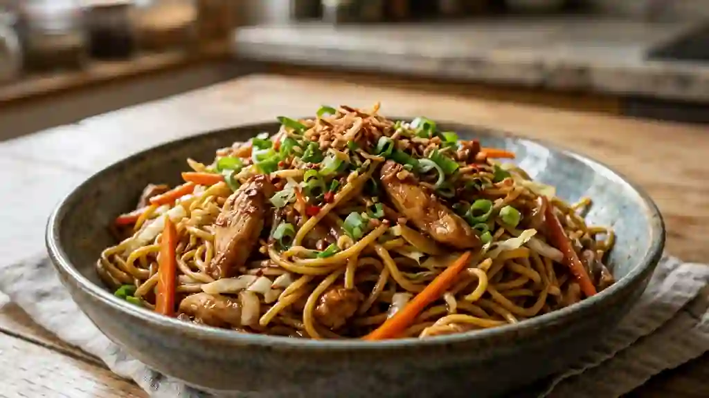 Bami indonésien au poulet et soja sucré - Photo de présentation