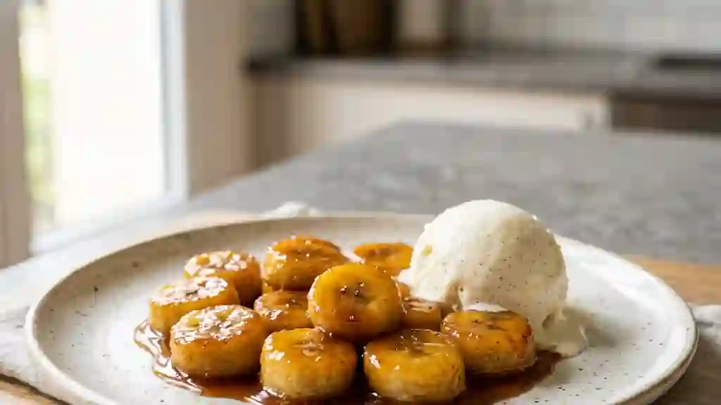 Bananes fondantes au caramel de vanille - Photo de présentation