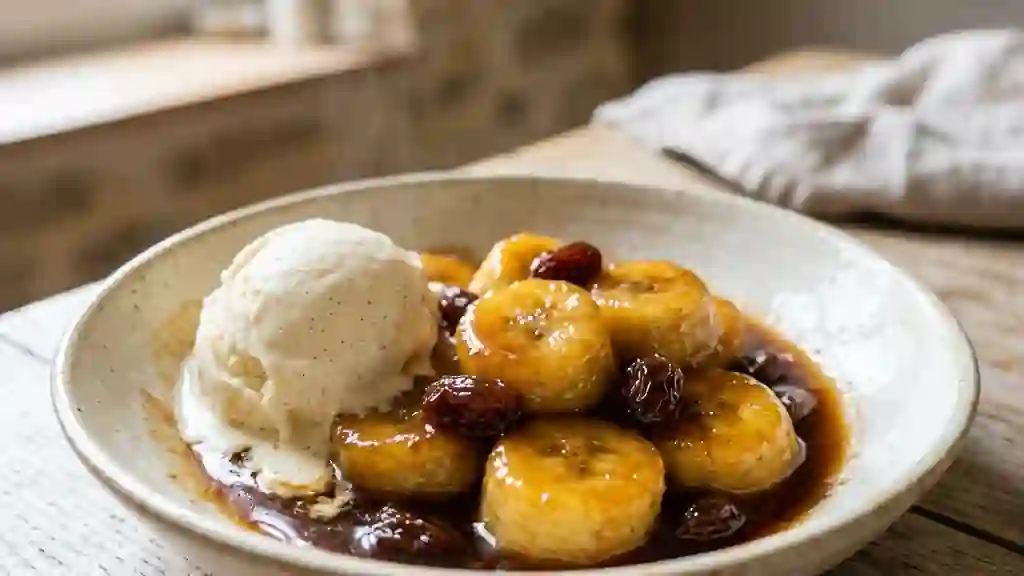 Bananes flambées au rhum et raisins - Photo de présentation