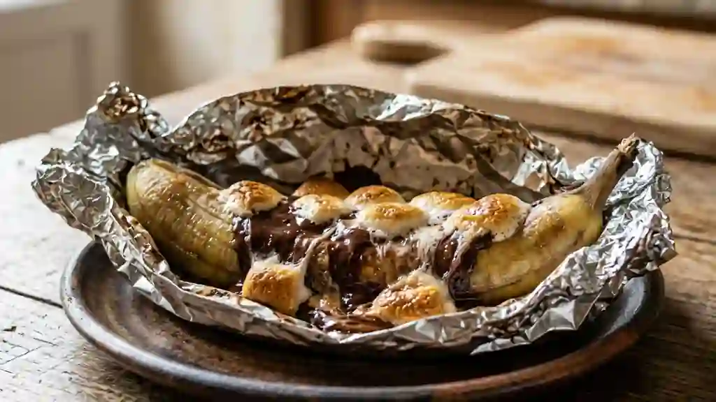 Bananes fondantes chocolat et guimauves - Photo de présentation