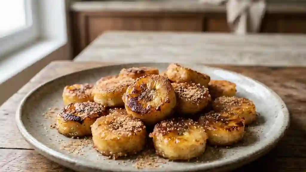 Bananes frites fondantes et cannelle craquante - Photo de présentation