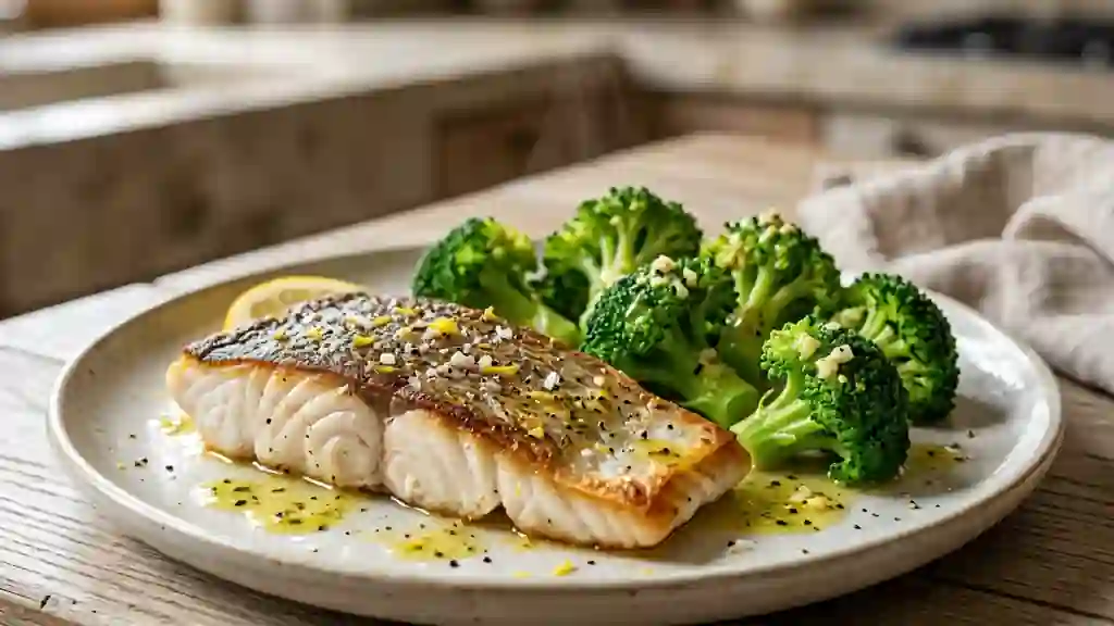 Bar Rôti au Citron et Brocolis Croquants - Photo de présentation