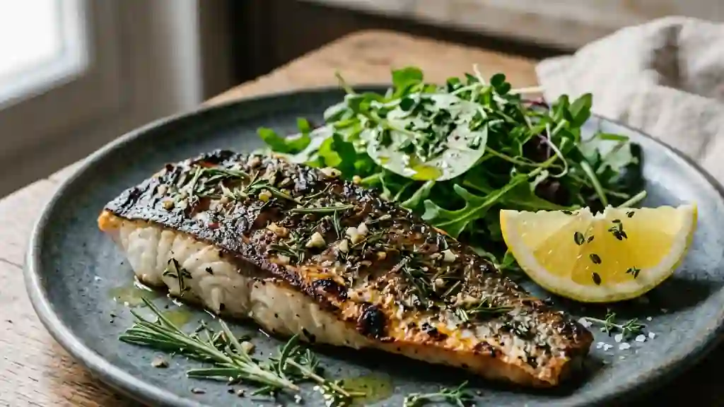 Bar grillé aux herbes fraîches et citron - Photo de présentation