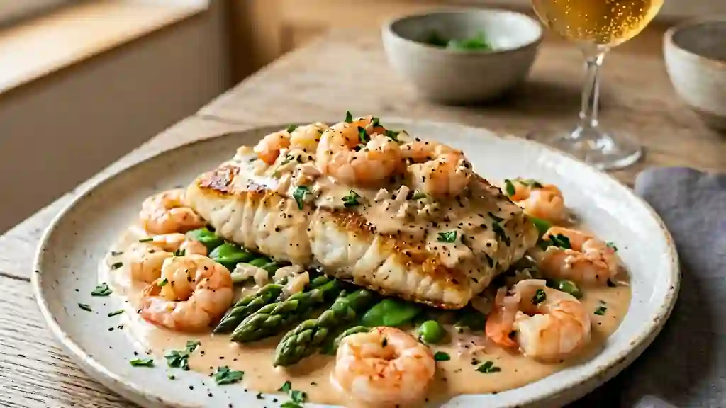 Barbue Nacrée au Cidre et Crevettes - Photo de présentation