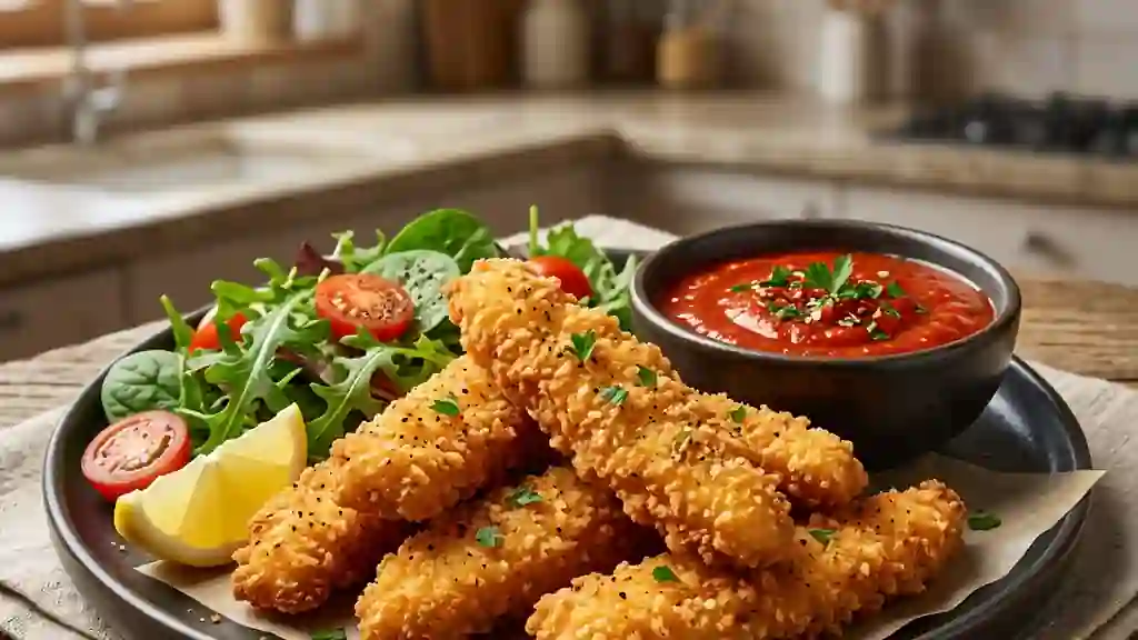 Sticks de poulet croustillants et sauce tomate - Photo de présentation