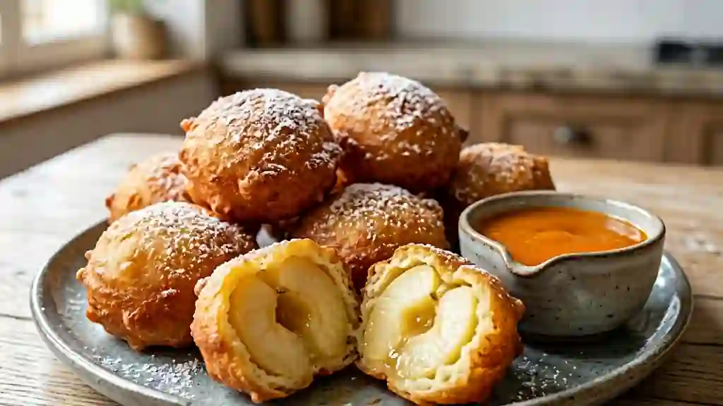 Beignets de pommes dorés et coulis acidulé - Photo de présentation