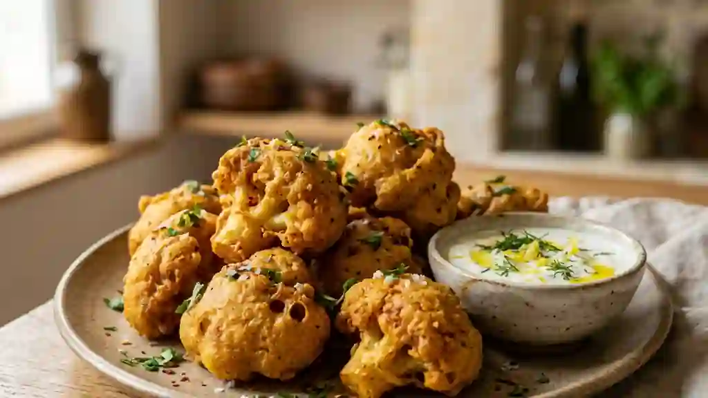 Beignets de chou-fleur croustillants aux épices - Photo de présentation